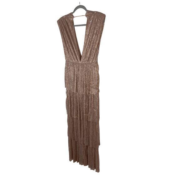 Sabina Musayev Skylar Gown Maxi Tiered Ruffle Whimsical Fairy Party Bronze Sz M - Picture 7 of 9